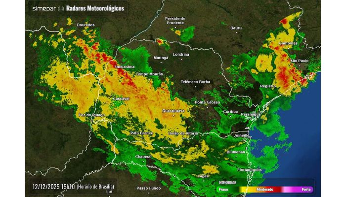 Foto: Simepar Volume de chuva já passou de 100 mm em cidades do Oeste do Paraná nesta sexta-feira